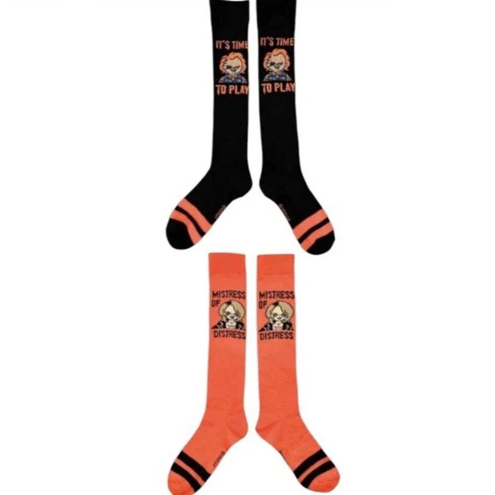 2x Chucky IT'S TIME TO PLAY Novelty Halloween Knee High Socks Shoe Size 4-10